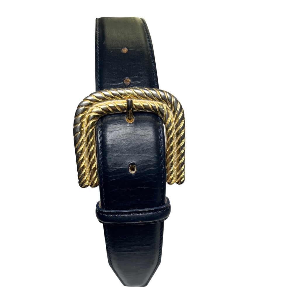 Navy Leather Belt Gold Rope Buckle Small Vintage‎ Classic